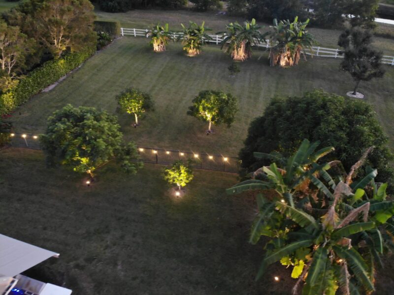 Aerial Backyard Landsxcape Lighting